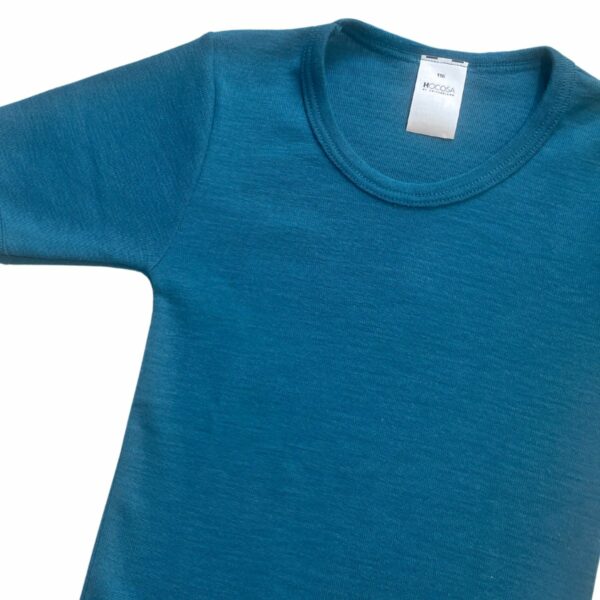 Wolle-Seide T-Shirt für Kinder - Sommerwolle - Lilinki Hocosa blau Rundhals