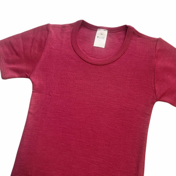 Wolle-Seide T-Shirt für Kinder - Sommerwolle - Lilinki Hocosa Rubinrot Rundhals
